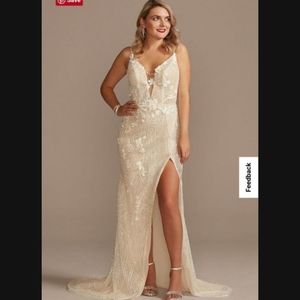 Beaded Plunge Wedding Dress with High Slit